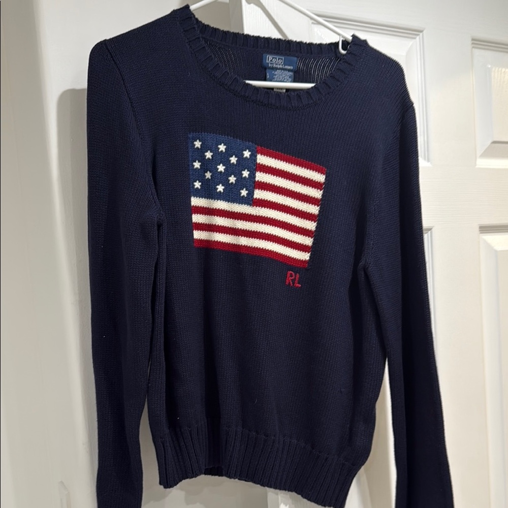 Ralph Lauren Navy Sweater with American Flag size Large. Never worn